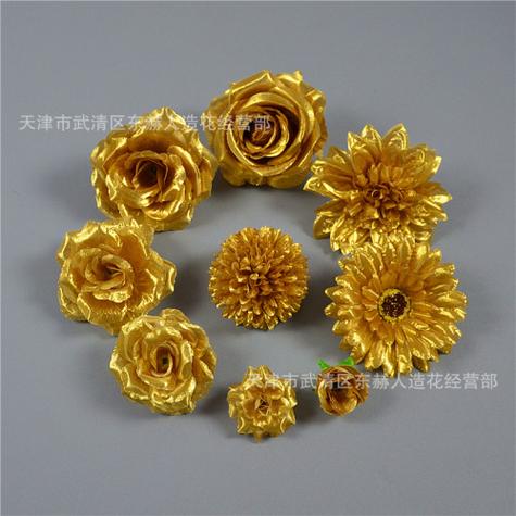 頭絹布玫瑰花朵婚禮裝飾小花苞跨境供應(yīng)金色玫瑰diy花
